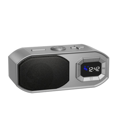 Bluetooth Speaker with Digital Alarm Clock, Fixed-Time Alarm, HD Sound, TWS Stereo Pairing, USB TF Card AUX Input, Type-C Rechargeable, Non-Slip Base, Wireless Bedside Speaker for Home Bedroom Dorm Camping