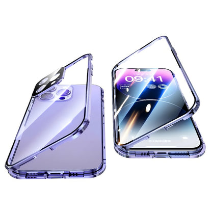 Double-Sided Glass iPhone Case with Stand 2-Piece Set Magnetic 360 Metal Frame Privacy Safety Lock Lens Protection for iPhone 16 Pro Max 16 Pro 16 Plus 16 15 Pro Max 14 Pro Max