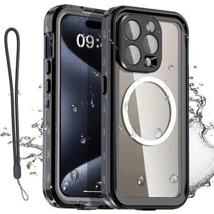 Heavy Duty iPhone Case with Built-In Screen Protector MagSafe Compatible for iPhone 16 Pro Max 16 Pro 15 Pro Max 15 Pro 15 Plus 15 – Shockproof Waterproof Hybrid Cover with Lanyard