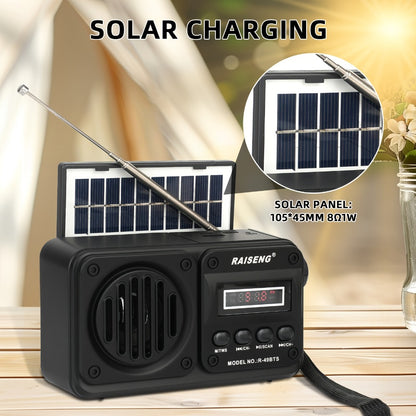FM Portable Radio R-49BTS Retro Solar Panel Bluetooth Speaker, USB TF Card Playback, Loud Digital Radio for Indoor Outdoor Travel Emergency Camping, Independence Day Gift
