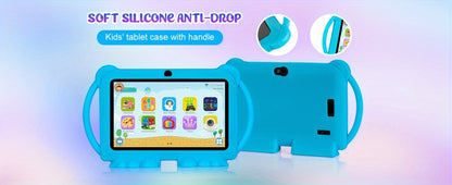 Educational Kids Tablet 7 Inch Android 14, Eye Protection Screen Parental Control GMS Certified, 2GB RAM 32GB ROM 2.4G Wi-Fi, Shockproof Case Dual Camera Pre-Loaded Learning Apps & Games, Children Tablet for Ages 3-12 – Blue Red