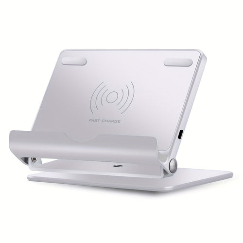 360° Rotatable Wireless Charger Phone Stand 15W Zinc Alloy Hands-Free Holder for Google Pixel 9 Pro XL 8a 8 Pro 7a 7 Pro, Samsung Galaxy S24 Ultra S23 S22, iPhone 16 15 14 13 12 All Qi Android – Silver