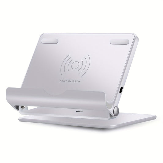 360° Rotatable Wireless Charger Phone Stand 15W Zinc Alloy Hands-Free Holder for Google Pixel 9 Pro XL 8a 8 Pro 7a 7 Pro, Samsung Galaxy S24 Ultra S23 S22, iPhone 16 15 14 13 12 All Qi Android – Silver