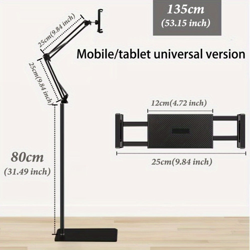 Floor Stand Phone Tablet Holder 68.9 Inch Flexible Gooseneck Lazy Bracket with 360° Rotating Head Foldable Adjustable Arm for Bed Sofa Desk Live Streaming Video Calls Hands Free Mount