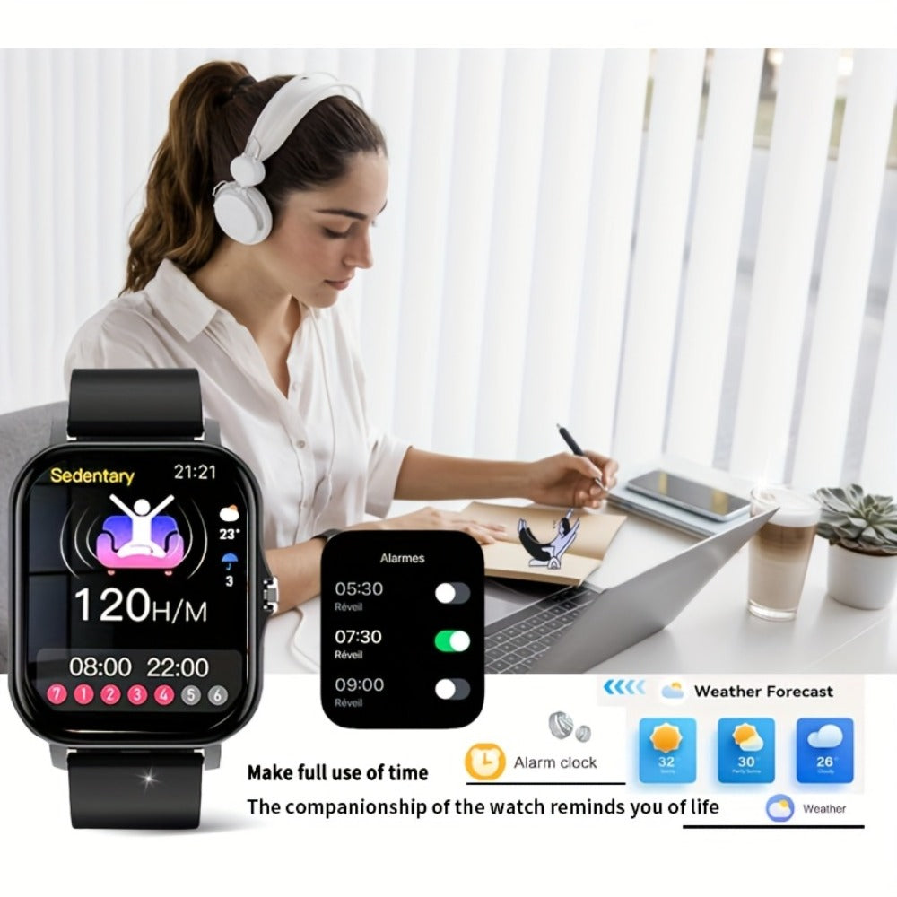 Email Display Smartwatch 1.83" Full Touch – Wireless Calling, Pedometer, Activity Tracker, Multi-Exercise Modes, Dual TPU Strap, USB Rechargeable – Unisex Fitness Watch Pink Silver Black Gold