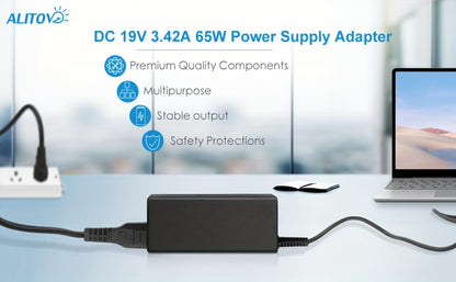 Universal DC Power Adapter 19V 3.42A 65W – ALITOVE Laptop Charger & Monitor Power Supply with 9 Interchangeable Tips, Multi-Device Compatible for Laptops, Monitors, Audio Equipment