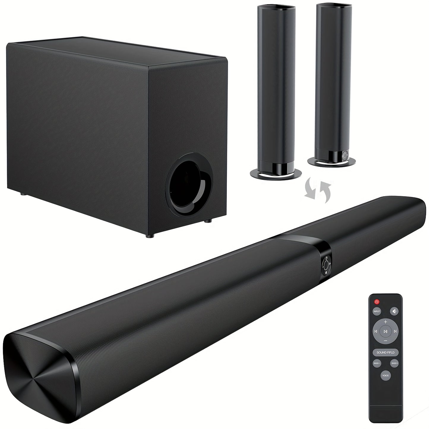 Mighty Rock TV Soundbar 32 Inch Separable Wireless Sound Bar with ARC Optical AUX, 3D Stereo 4-Driver Speaker, 3 Placement Modes, Infrared Remote Control for Smart TV Home Theater
