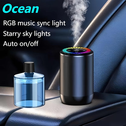 Car Air Freshener Aromatherapy Diffuser with Starry Sky Light Show, USB Rechargeable, Adjustable Fragrance – Natural Essential Oil Scents (Lavender, Ocean, Cologne, Gardenia)