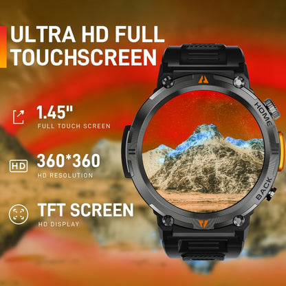 Men's Smartwatch with Bluetooth Calling & Message Notifications, 1.45" HD Touch Screen, IPX8 Waterproof, Step Counter, 300mAh 5-7 Day Battery, Steel & Silicone Strap – Smart Watch Compatible with iPhone & Android