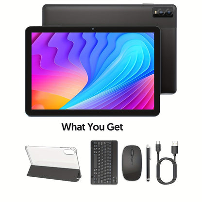10 Inch Android 14 Tablet 8GB RAM 32GB ROM 1TB Expandable Octa-Core 1280x800 IPS Touch Screen Dual Camera WiFi 2-in-1 Tablet PC with Optional Keyboard Mouse Case & Stylus – White