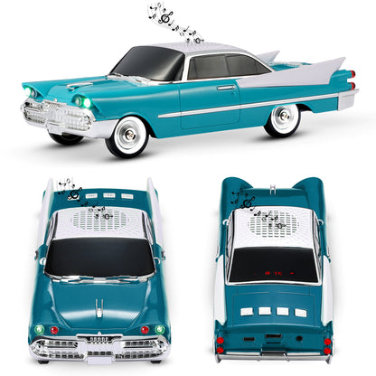 Retro Car Bluetooth Speaker with LED Headlights & Taillights, Fuzix WS-1965 Wireless Portable Stereo Speaker, AUX/USB/TF/FM Radio, Built-in Mic, Rechargeable Battery, Gift for Car Enthusiasts