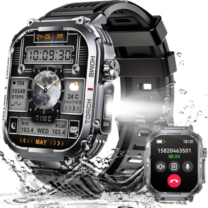 Flashlight Compass Outdoor Smartwatch for Men Waterproof 100+ Sport Modes Sleep Monitor Pedometer Calorie Tracker Rugged Hiking Camping Fitness Watch Compatible with iPhone – Black Pink Beige Orange