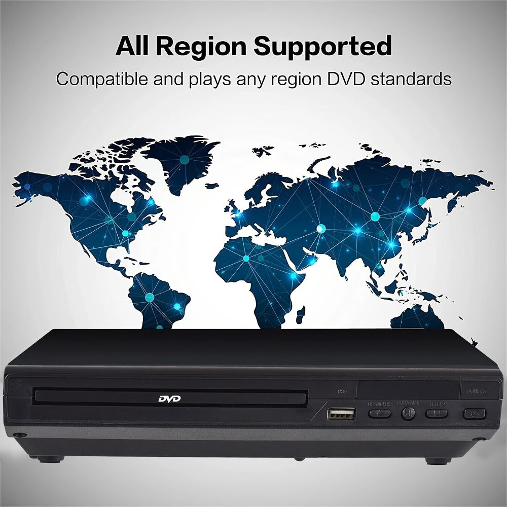 DVD Player for Seniors Region Free 1080P with USB Port & AV Cable – Simple Remote Control, Easy Setup, Plays DVD SVCD VCD CD-R MP3, Home Theater & Gift for Elderly, US Plug, Black