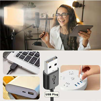 Square Fill Light Kit 10 Inch with Metal Ball Head & 15 Inch Extension Rod, Adjustable Tripod, 3 Color Modes, USB Powered LED Video Lighting for Home Studio, Recording, Live Streaming & Photography