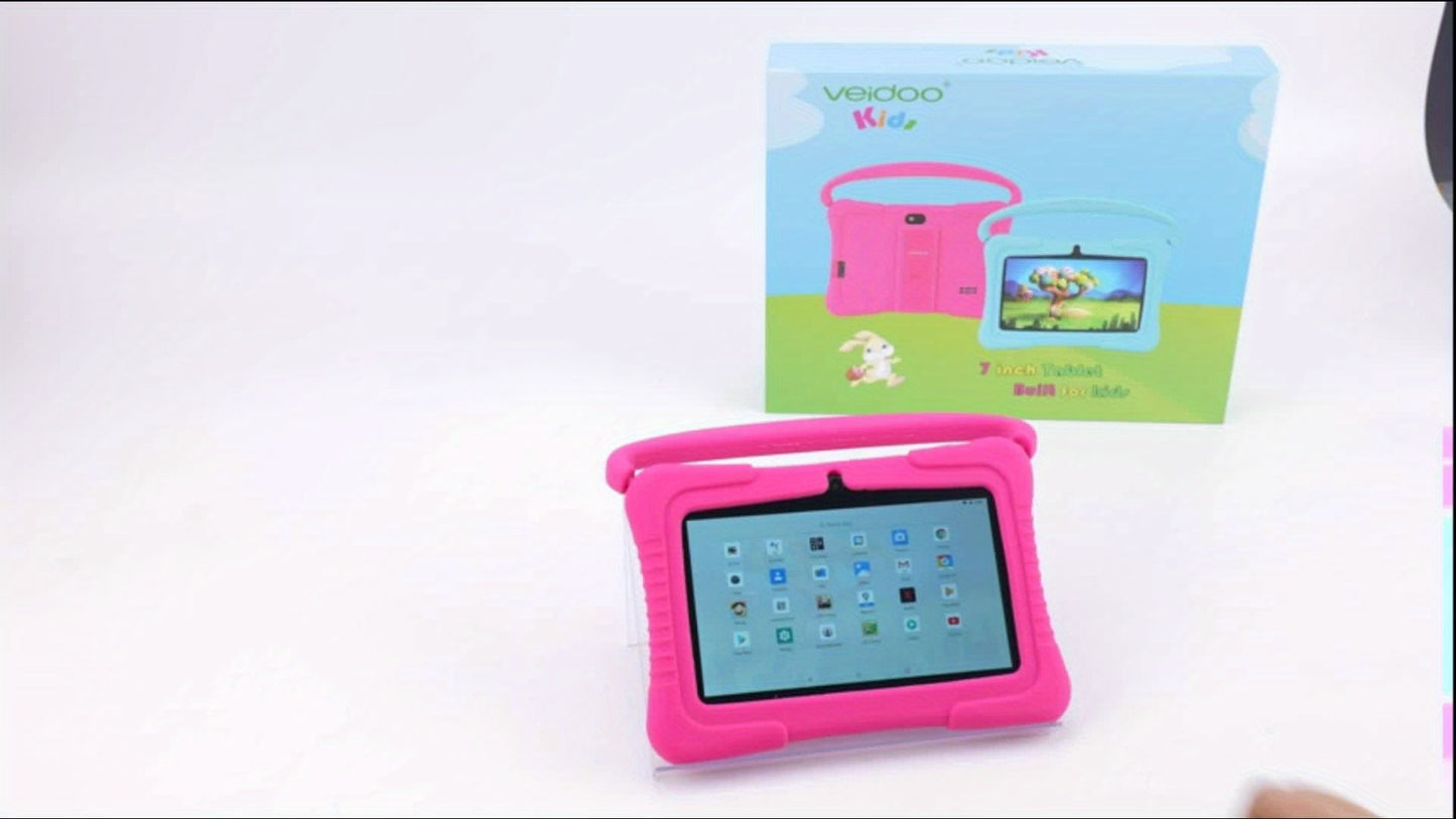 Veidoo Kids Tablet 7 Inch Android Eye Protection Screen Parental Controls Drop-Proof Silicone Case Dual Camera Educational Games WiFi 1GB 16GB 2GB 32GB Children Learning Tablet Pink Blue Purple
