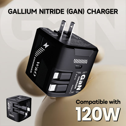 GaN Charger 120W with Lightning & Type-C Retractable Cables 47in, Foldable Plug USB-C Wall Adapter – With or Without Cable Option for iPhone 17 16 15 Pro Max, Samsung Galaxy S25 S24, Android Devices