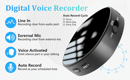 Voice Activated Recorder 64GB with AI Noise Reduction, Magnetic Digital Voice Recorder HD 3072kbps, 4000H Storage 100H Battery, Playback, 360° Mic, for Car Lectures Meetings Interviews