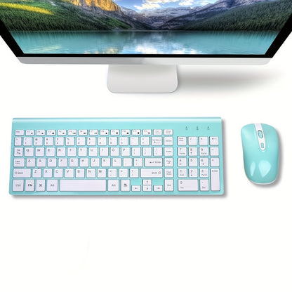 2.4G Wireless Keyboard and Mouse Combo Ultra-Thin Slim Full Size with Numpad Silent Keys Plug and Play USB Nano Receiver for Windows PC Desktop Laptop Home Office Blue Red