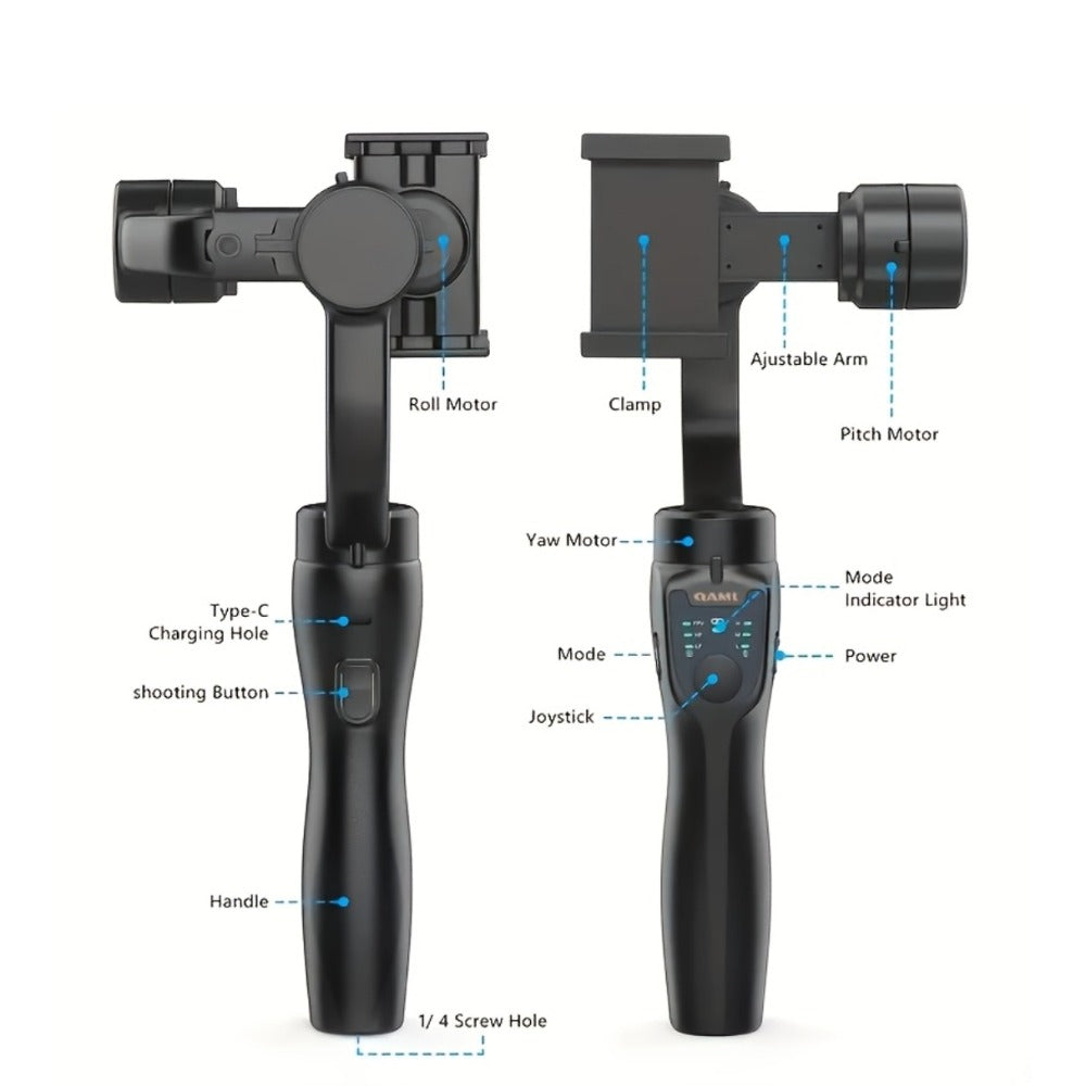 Handheld 3-Axis Smartphone Gimbal Stabilizer with Wireless Bluetooth No App Required Anti-Shake Video Recording – Includes Stand & Mount Compatible with iPhone Android Vlog Travel Live Streaming