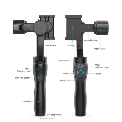 Handheld 3-Axis Smartphone Gimbal Stabilizer with Wireless Bluetooth No App Required Anti-Shake Video Recording – Includes Stand & Mount Compatible with iPhone Android Vlog Travel Live Streaming