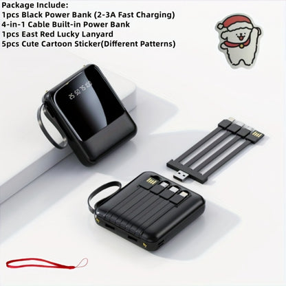 10000mAh Power Bank Built-in 4-in-1 Cable 22.5W Super Fast Charging Slim Mini Portable Charger for iPhone Android Samsung – Compact Travel Battery Pack USB-C Micro Lightning