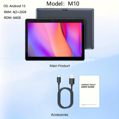 10 Inch 2-in-1 Android Tablet with Keyboard, 64GB ROM 6000mAh Battery, Quad-Core WiFi Tablet with Optional Keyboard Case Mouse & Stylus, 2MP+8MP Dual Camera, 1TB Expandable Storage