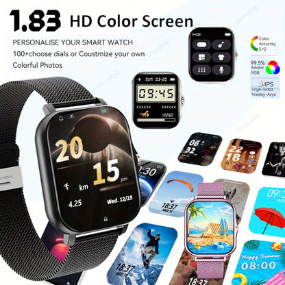 Stainless Steel Smartwatch 1.83 Inch 304L Alloy Body HD Bluetooth 5.0 Calling Music Player Multi Sport Mode Multiple Watch Faces Full Touch Screen Compatible with Android iPhone – Black Gold Pink Silver