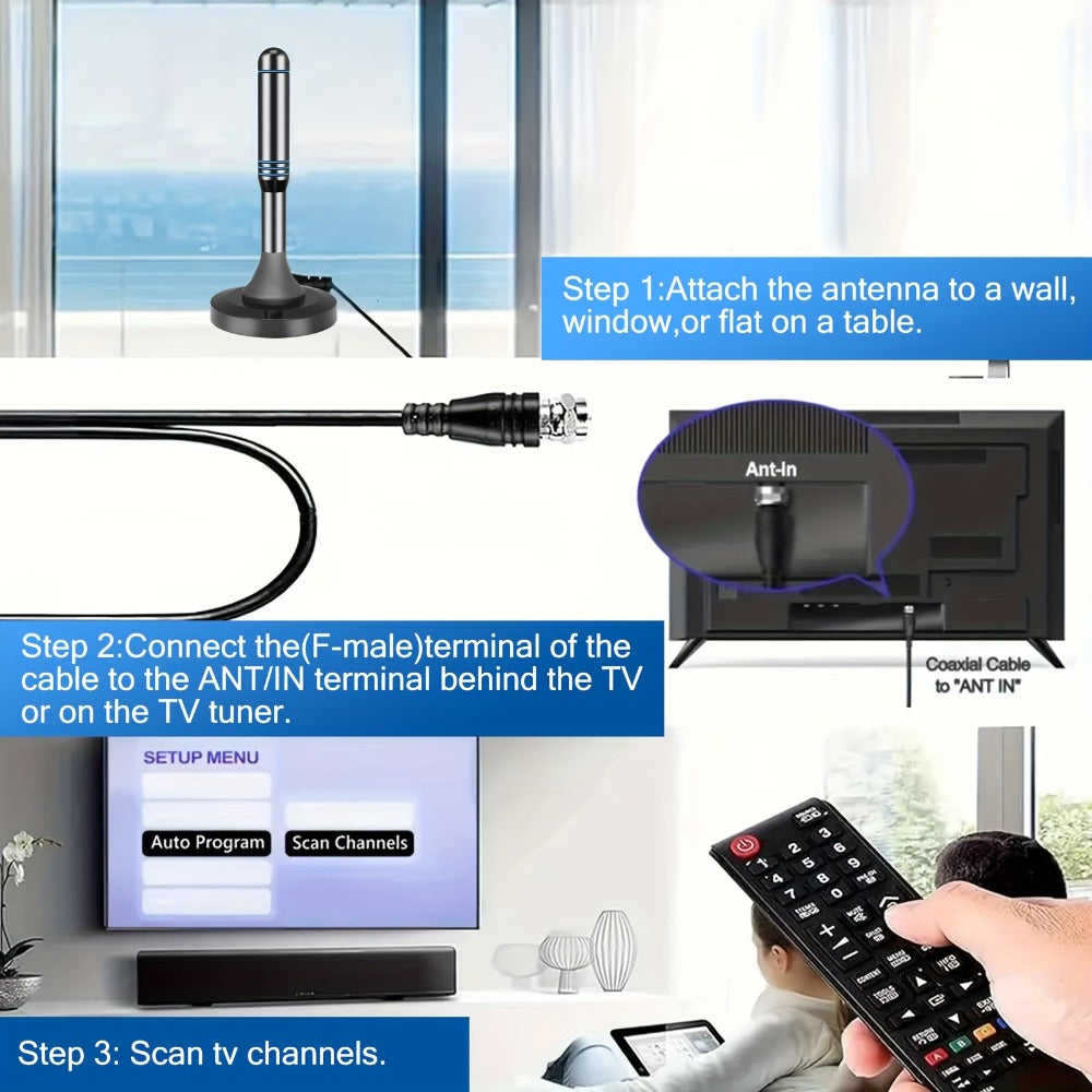 Smart IC Chip TV Antenna with Signal Booster – 4K Ultra HD & 1080P, Omnidirectional Indoor & Outdoor, Weather Resistant, 10FT Coax Cable, Free Local Channels, Works with All Smart TVs & Legacy TVs