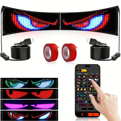 Programmable LED Demon Eyes Sign 2 Pack App Controlled - Synchronized Flashing, Scrolling Text Display, USB Powered for Car, Party, Store Signage, Concert & Gaming Setup (Medium / Large)