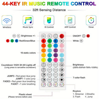 Color Changing LED Strip Lights App & Remote Control - Music Sync Smart RGB Lights 16 Million Colors for Bedroom Living Room Gaming Room TV Backlight Party Holiday Wedding Decoration 16ft 66ft 100ft