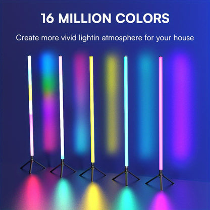 RGB Tube Floor Lamp 360° with Stand – App & 24-Key Remote Music Sync 16 Million Colors Dimmable Timer Mood Light for Bedroom Gaming Room DJ Studio Dance Club Party – 1/2 Pack