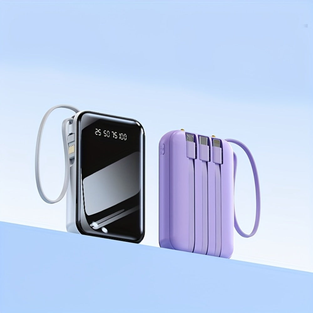 Built-in Cables Flashlight 50000mAh Power Bank Portable Charger, Fast Charging LED Display Emergency Battery Pack for iPhone Android Outdoor Travel Camping Hiking – Black Purple Available