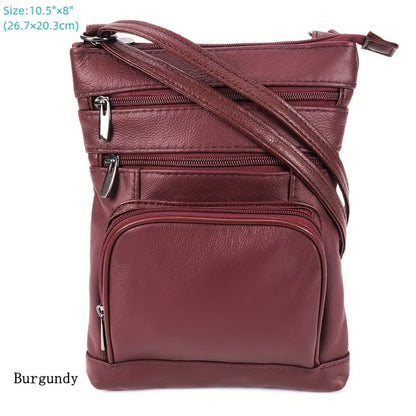Genuine Leather Shoulder Bag for Women Men Soft First-Layer Cowhide Crossbody Bag Multi-Pocket Messenger Bag 3 Sizes Fits Smartphone Tablet Daily Work Travel – Black Red Brown Navy
