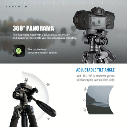 Camera Tripod 74 Inch Aluminum Alloy Heavy Duty with Dual Quick Release Plate, Phone Clip & Carrying Bag – Professional Stand for DSLR, Mirrorless, Webcam, Projector & Spotting Scope