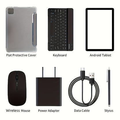 PRITOM 10.1 Inch 2-in-1 Android 14 Tablet with Keyboard Mouse Stylus Case – 8-Core, 4GB RAM 128GB ROM, 8MP Dual Camera, 8000mAh Battery, IPS HD Display, WiFi Tablet PC Black