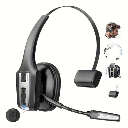 Trucker Bluetooth Headset Single Ear Noise Canceling Wireless Mono Headphone Type-C Charging Dual Device Connection for Teams Zoom Skype Office Calls Portable Lightweight Durable Black