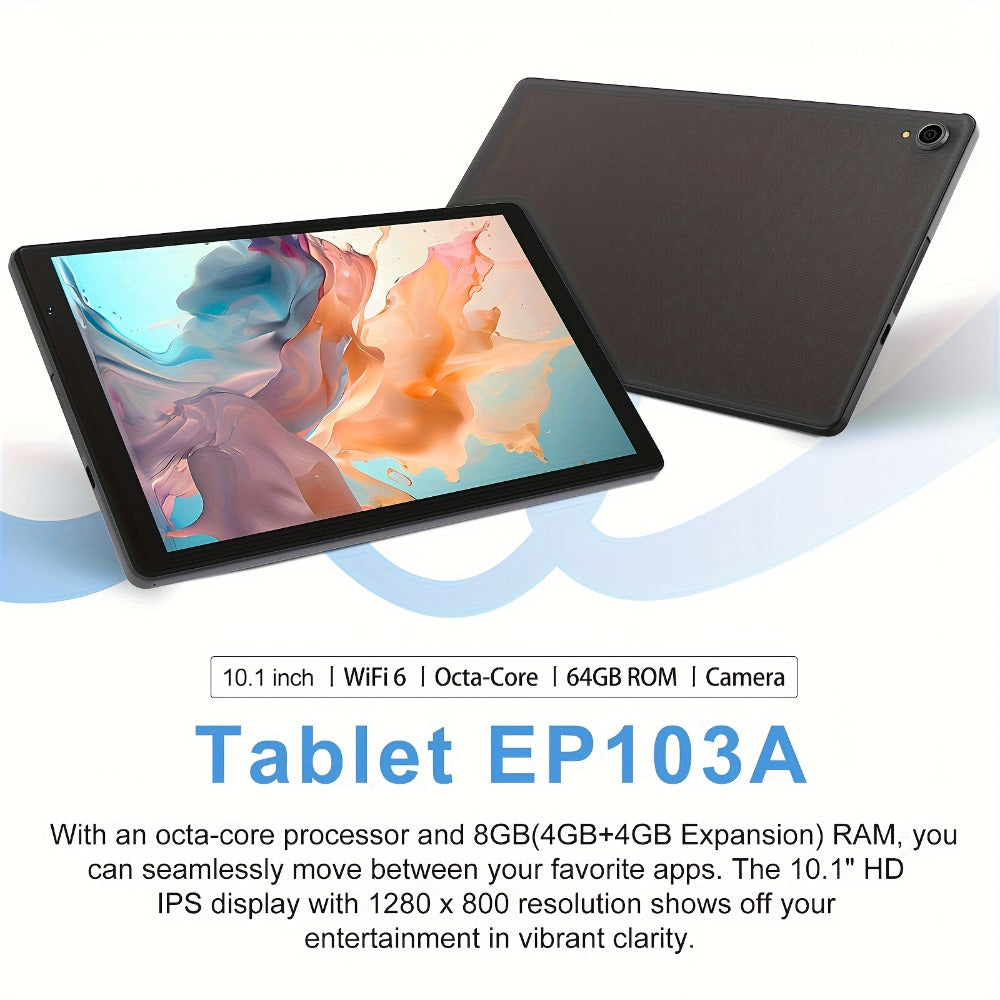 Android 16 Tablet 10.1 Inch Octa-Core 7000mAh Battery 1280x800 IPS Display 8GB RAM 128GB ROM Dual Camera 8MP 5MP Type-C Split Screen Wi-Fi Tablet PC Grey for Work School Entertainment