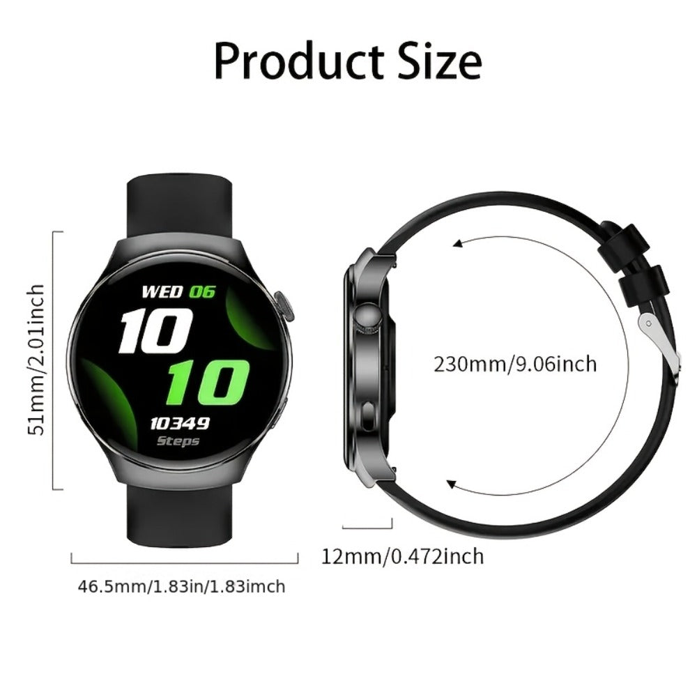 Alarm Smartwatch with Silicone Strap – Wireless Calling, Pedometer, Calorie Tracker, Music Playback, Remote Camera & Multi-Sport Modes – Unisex Men & Women Silver Black
