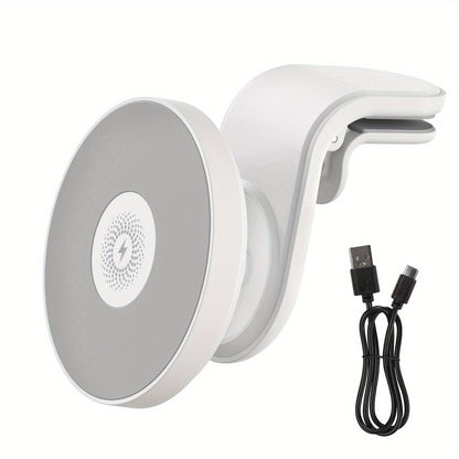Magnetic Wireless Car Charger Mount 15W 360° Swivel Ball Joint Air Vent Holder for iPhone 17 17 Air 17 Pro Max 16 15 14 13 12 Series, Samsung Galaxy S24 S23 S22 & All Qi Devices – White