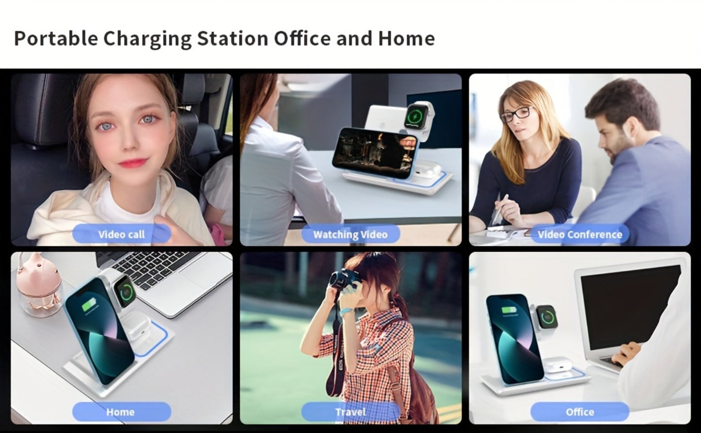 3-in-1 MagSafe Charging Station 15W – Fast Wireless Charger Stand for iPhone, Apple Watch & AirPods | Simultaneous Charging, White Black Pink