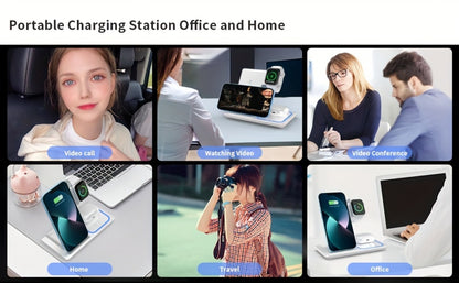 3-in-1 MagSafe Charging Station 15W – Fast Wireless Charger Stand for iPhone, Apple Watch & AirPods | Simultaneous Charging, White Black Pink