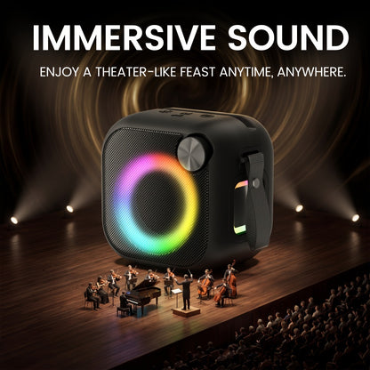 RGB Bluetooth Speaker with Music Visualizer, Portable Wireless Speaker with Color-Changing LED Lights for Gaming & Parties, USB/TF/AUX/Type-C, Compatible with PC Smartphone Tablet TV