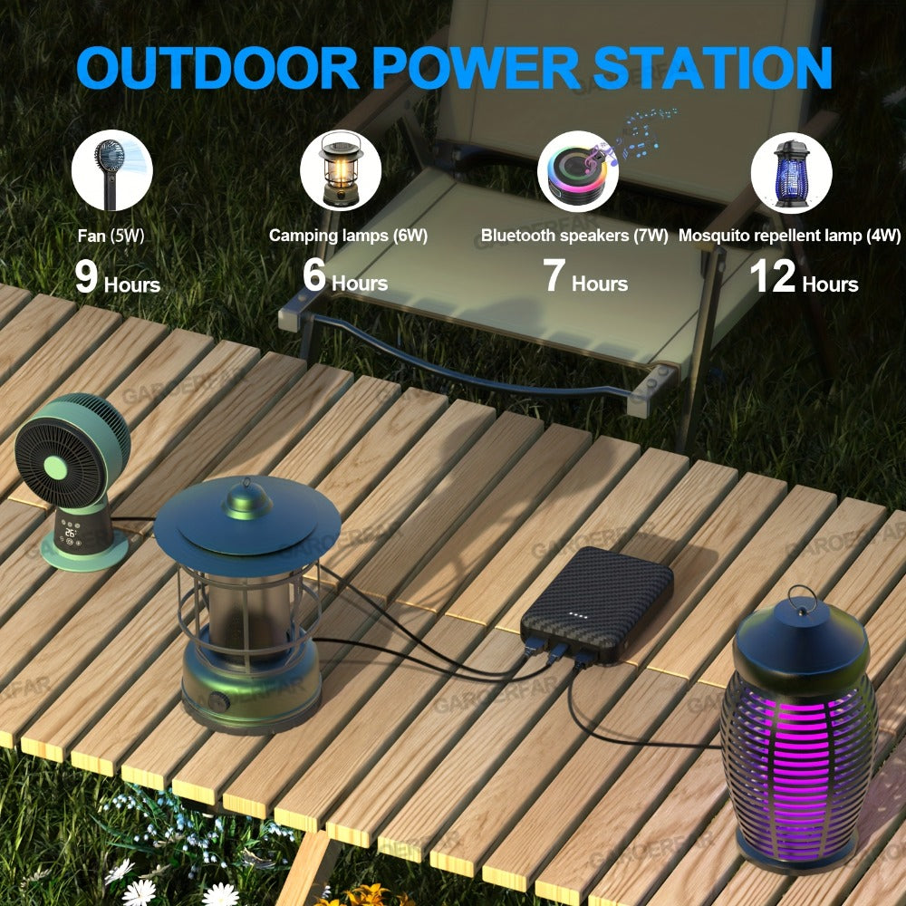 12000mAh Outdoor Camping Power Bank 5V 2.4A – Lightweight Emergency Battery Pack for Camping Lights Bicycle Lights Air-Conditioned Suit Phones Headphones, Portable Charger for Summer Outdoor Trips