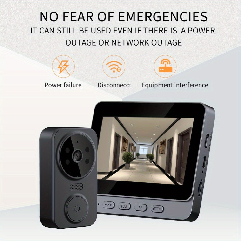 1296P Video Doorbell with 4.3" Indoor Monitor & Local SD Storage - No WiFi No App Required, Two-Way Audio, IR Night Vision, 1200mAh 2-Month Battery, 120° Wide Angle, One-Key Pairing, Black