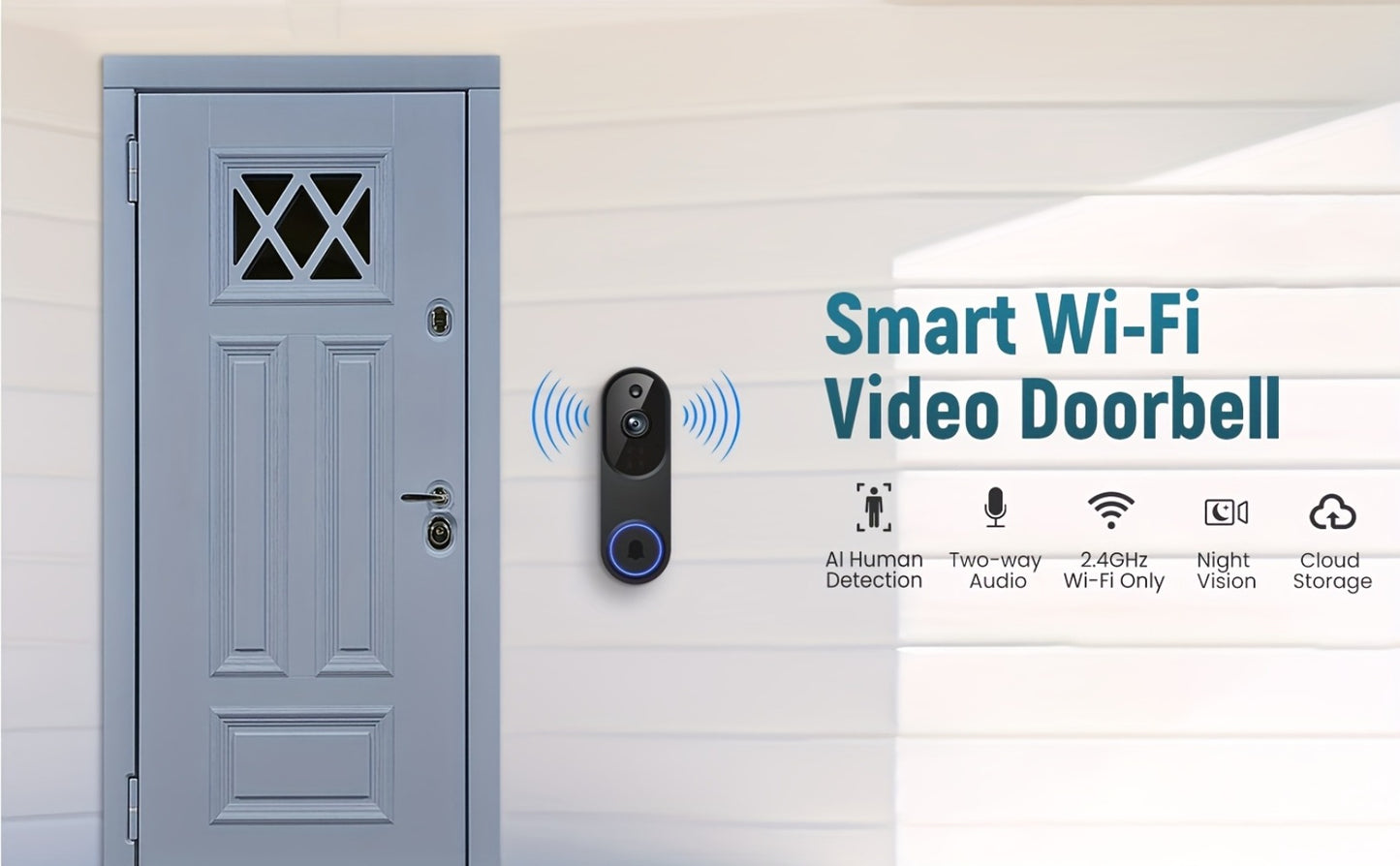 960P Smart Video Doorbell 2.4G 5G Dual-Band WiFi – Color Night Vision, AI Vehicle & Person Detection, Two-Way Voice, 3:4 Full View Screen, Wireless No Wiring, Real-Time App Viewing, Black