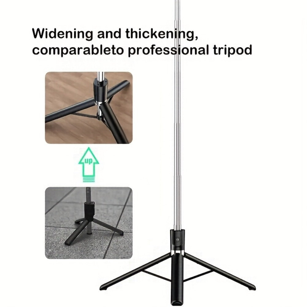 Floor Standing Phone Tripod 68 Inch with Built-In Selfie Stick Arm Anti-Shake Base 360° Rotation & Bluetooth Wireless Remote – Retractable Portable Stand for Travel Vlogging Live Streaming iPhone Android