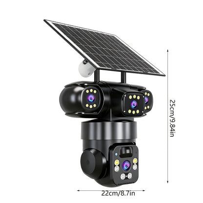 4K Solar Powered Outdoor Security Camera PTZ 360° Triple Lens Panoramic 10X Zoom 8000mAh Battery WiFi AI Human Detection Color Night Vision Two-Way Audio Driveway Farm