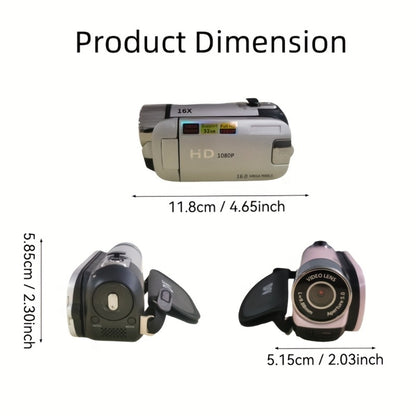 Portable 1080P Digital Camcorder with Rotating Screen & 32G Memory Card | Rechargeable Battery, Selfie Support, Compact Travel Video Camera for Vlogging, Family Gatherings & Everyday Recording