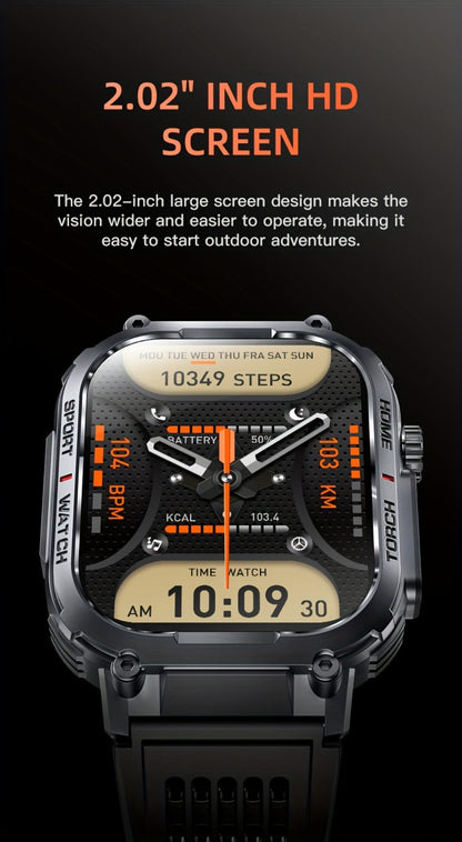 LED Flashlight Smartwatch for Men 2.02 Inch TFT Waterproof Wireless Calling Sleep Monitor Pedometer Activity Tracker iOS Android – Gift for Dad Boyfriend Husband