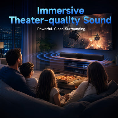 Deep Bass Soundbar with Subwoofer for Smart TV – 22" Wireless Bluetooth 5.0 Surround Sound System, TF/AUX/RCA/TWS, Home Theater Speaker for PC, Gaming, Projector, Studio, Live & Stage